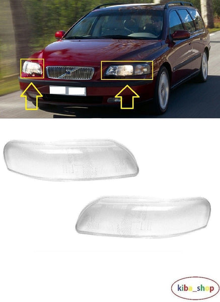 FOR VOLVO V70 2000 - 2004 FRONT HEADLIGHT LAMP LENSES COVER GLASS LEFT + RIGHT