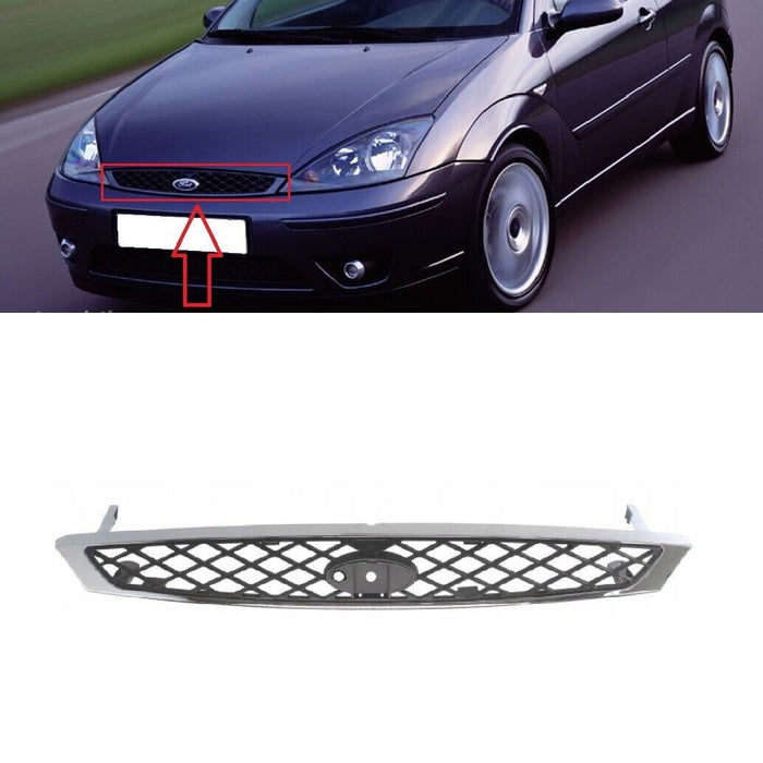 FOR FORD FOCUS MK1 2002 - 2004 NEW FRONT CENTER RADIATOR CHROME/BLACK GRILL