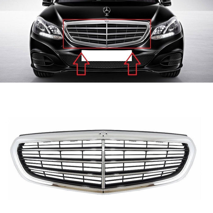 FOR MB E-CLASS W212 13-16 FRONT BONNET CHROME/BLACK CENTER GRILL PANEL