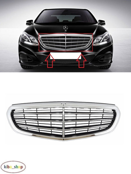 FOR MB E-CLASS W212 13-16 FRONT BONNET CHROME/BLACK CENTER GRILL PANEL
