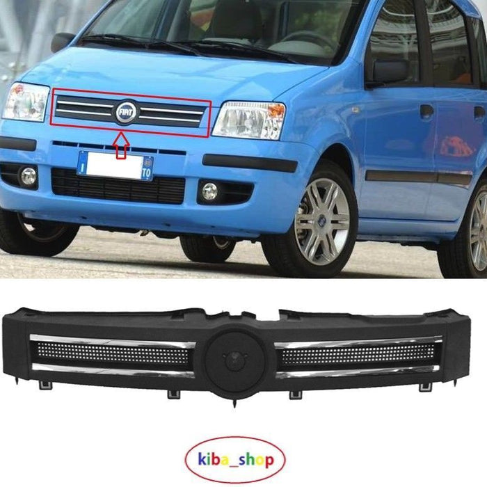 FOR FIAT PANDA 03-12 FRONT RADIATOR UPPER CENTRE GRILL BLACK WITH CHROME