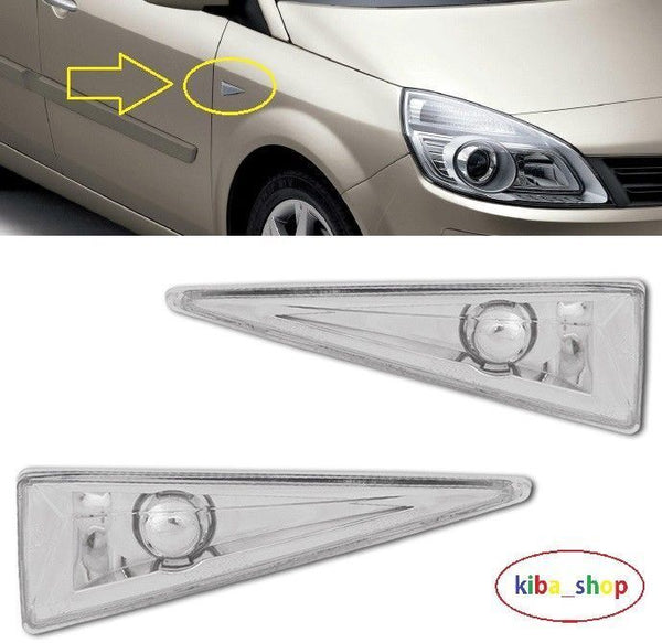 FOR RENAULT SCENIC II MEGANE II ESPACE IV CLEAR SIDE INDICATOR REPEATER PAIR