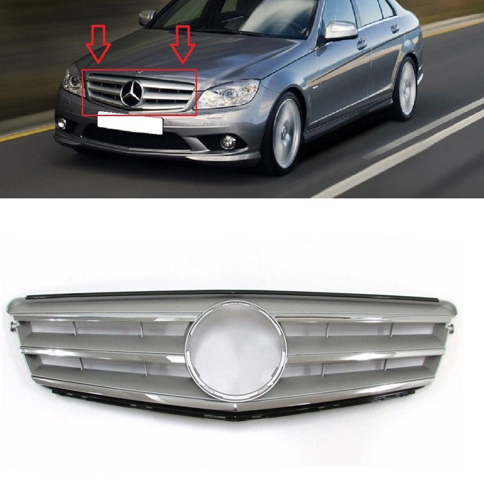FOR MB C-CLASS W204 07-11 FRONT BONNET CHROMED/GREY CENTER GRILL