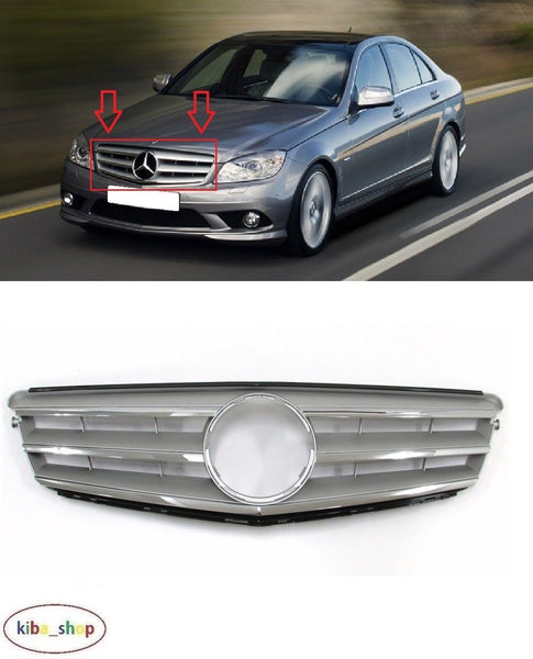 FOR MB C-CLASS W204 07-11 FRONT BONNET CHROMED/GREY CENTER GRILL