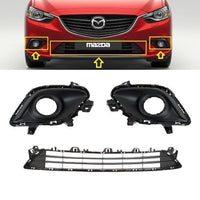 FOR MAZDA SERIES 6 12-FRONT BUMPER SET FOG AND CENTRAL GRILLS GRILL BLACK