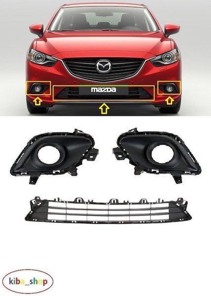 FOR MAZDA SERIES 6 12-FRONT BUMPER SET FOG AND CENTRAL GRILLS GRILL BLACK