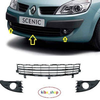 FOR RENAULT SCENIC II mk2 2006-2009 FRONT BUMPER LOWER GRILLE SET BLACK NEW