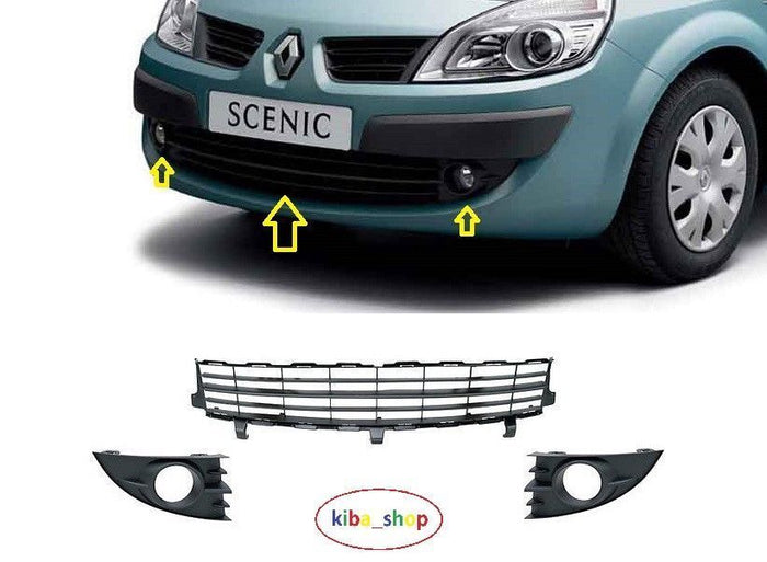 FOR RENAULT SCENIC II mk2 2006-2009 FRONT BUMPER LOWER GRILLE SET BLACK NEW