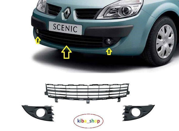 FOR RENAULT SCENIC II mk2 2006-2009 FRONT BUMPER LOWER GRILLE SET BLACK NEW