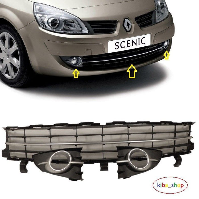 FOR RENAULT SCENIC II mk2 06-09 FRONT BUMPER LOWER GRILL SET BLACK/SILVER NEW