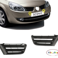 FOR RENAULT SCENIC II mk2 06-09 FRONT BUMPER CENTER RADIATOR GRILL BLACK PAIR