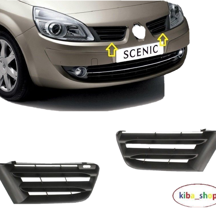 FOR RENAULT SCENIC II mk2 06-09 FRONT BUMPER CENTER RADIATOR GRILL BLACK PAIR