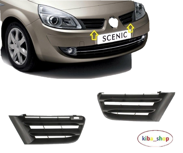 FOR RENAULT SCENIC II mk2 06-09 FRONT BUMPER CENTER RADIATOR GRILL BLACK PAIR