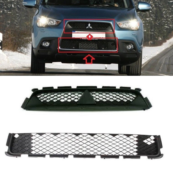 FOR MITSUBISHI ASX 10-12 FRONT BUMPER SET LOWER AND UPPER GRILLS GRILL BLACK