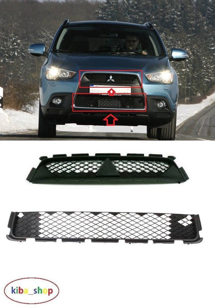 FOR MITSUBISHI ASX 10-12 FRONT BUMPER SET LOWER AND UPPER GRILLS GRILL BLACK