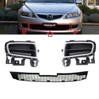 FOR MAZDA SERIES 6 05-07 FRONT BUMPER SET FOG AND CENTRAL GRILLS GRILL BLACK