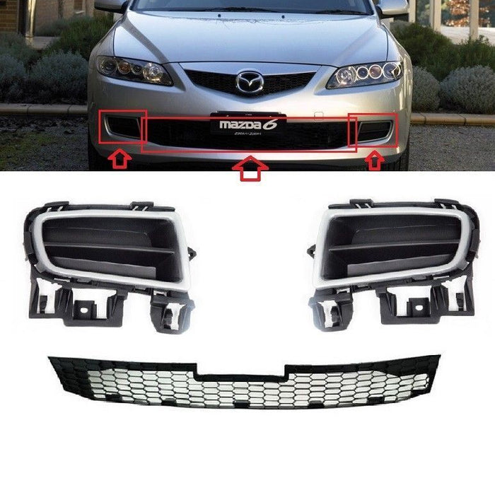 FOR MAZDA SERIES 6 05-07 FRONT BUMPER SET FOG AND CENTRAL GRILLS GRILL BLACK