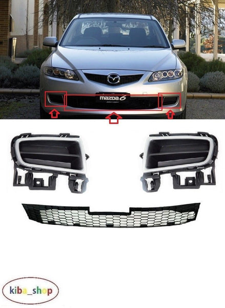 FOR MAZDA SERIES 6 05-07 FRONT BUMPER SET FOG AND CENTRAL GRILLS GRILL BLACK