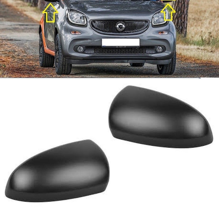 FOR SMART FORFOUR 2014-WING MIRRORS COVER CAP BLACK LH+ RH